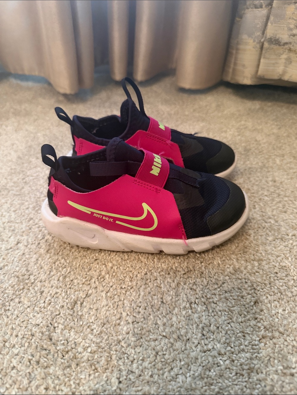 Nike Kids Navy and Hot Pink Slip-On Sneakers with Lime Swoosh